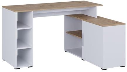 Vicco Eckschreibtisch Rudy, Weiß/Artisan, 135 x 110 cm | mit Regalen, für flexible Arbeitsplatzgestaltung und Stauraumnutzung