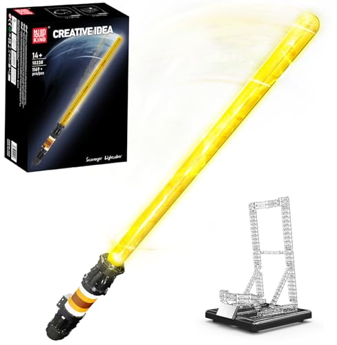 Mould King 10238 Schwertmodell Klemmbausteine Bausatz Kit, Wiederaufladbar Schwert Modell Bausatz mit Beleuchtung und Halterung, Cosplay Lichtschwert für Erwachsene/Jugendliche(1169+ PCS)