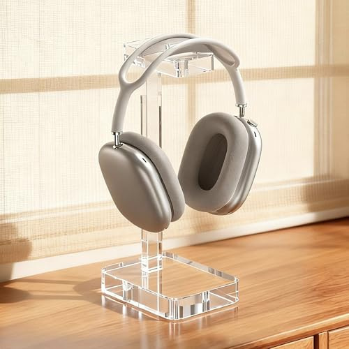 UoYeet Headphone Stand Headset Holder for Desk, Sturdy Transparent Acrylic Over Head Earphone Hanger with Hearvy Base for Gaming Room Office Accessories