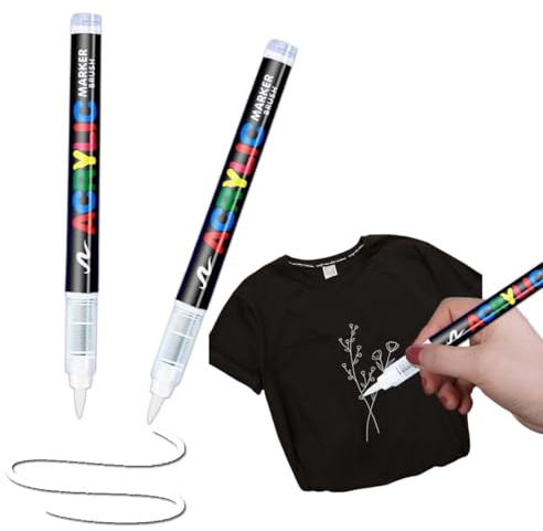 IENHDK 2 Stück Weiß Textilstifte Waschmaschinenfest Weicher Stift 1-6mm | Textilmarker Weiß,Lichtecht Und Wasserfeste Stifte Textilfarbe Für T-Shirt,Textiles, Shoes, Shirts, Hats,Stoffbeutel Basteln