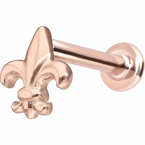 PIERCINGLINE Labret en or 14 carats avec filetage intérieur Lily en or 585 – Couleur or rose, doré, argenté
