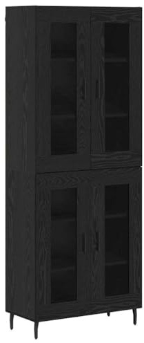 Coespram Highboard Schwarz Eiche 180 cm Engineered Wood & Glas Modernes Sideboard mit Türen für Wohnzimmer Esszimmer oder Flur