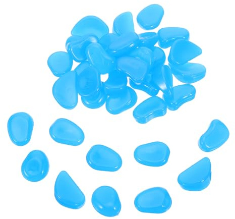 GAROZATION 50 Pièces Pierres Phosphorescentes en Résine Bleu pour Aquarium et Décoration Paysagère, Résistantes à L'eau, Poids 160g, Galets Lumineux pour Applications Décoratives