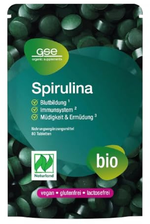 GSE Naturland Bio Spirulina Tabletten 40 g mit Eisen & Vitamin B12, hochdosiert Eisen für die Blutbildung, Vitamin B12 für die Energie, vegan