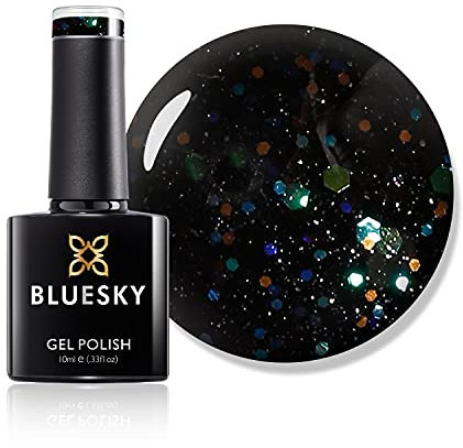 Bluesky Gel Nail Polish, Black With Rainbow Lt123, Black, Dark, Glitter, Long Lasting, Chip Resistant, 10 ml (Requires Drying Under UV LED Lamp)