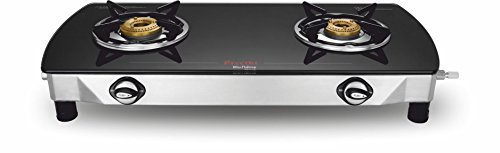Preethi Blu Flame Gaskocher mit Glasplatte, 2 Brenner, Schwarz