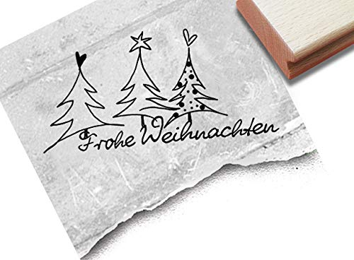 Stempel Weihnachtsstempel FROHE WEIHNACHTEN und Weihnachtsbäume - Textstempel Karten Geschenkanhänger Geschenk Weihnachtsdeko - zAcheR-fineT