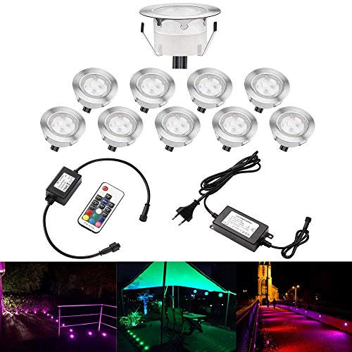 QACA Lot de 10 Spots LED Encastrable,Spots pour Escaliers Pont Lumière pour Jardin, Patio, Spots Luminaires LED Decoration les EscalierDC 12V Etanche IP67 (RGB)