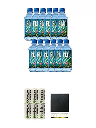 Fiji Wasser von den Fiji-Inseln 12 x 0,5 Liter + Moloko Softdrink 12 x 0,25 Liter + Schiefer Glasuntersetzer eckig ca. 9,5 cm Durchmesser