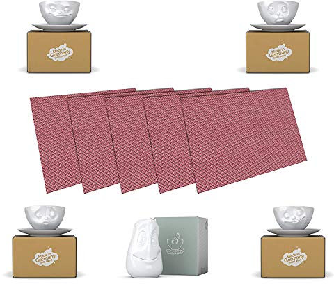 4 x Tasse by FIFTYEIGHT - grinsend + k?ssend + gl?cklich + och bitte + Kanne gut drauf + Tischsets - Kaffeetassen 2-tlg. wei?