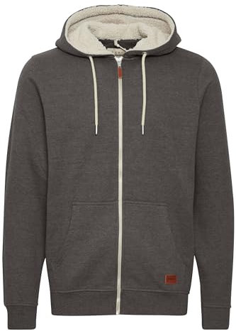 Blend BHHulker Herren Sweatjacke Kapuzenjacke Zip-Hoodie Pullover mit Teddy-Futter Kängurutasche Rippbündchen Baumwollmischung Regular fit, Größe:M, Farbe:Charcoal Mix Teddy (75124)