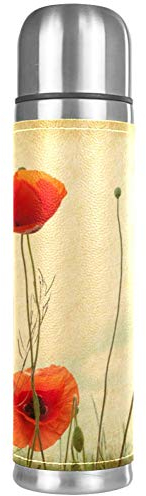 Bouteille isotherme isotherme en acier inoxydable pour boissons chaudes et froides Motif coquelicots