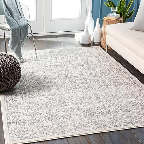 Livabliss Palermo Vintage groß - Orientalischer Wohnzimmer 200x274 cm, Esszimmer, Schlafzimmer - Boho Kurzflor für einfache Pflege - Elfenbein und Grau