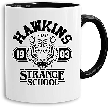 Stranger School - tazza tazze da caffè Mug Things Demogorgon Elfie Dustin Jane Hopper Upside Down tv blu-ray dvd, Farbe2:Bianco