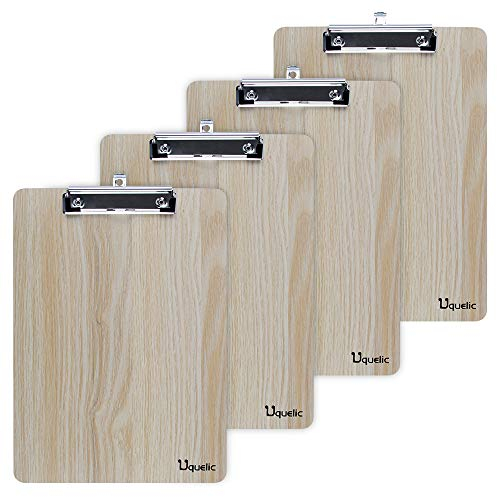 Uquelic Klemmbrett/Schreibbrett/Clipboard A5-4Pcs Klemmbretter A5 Eleganz Luxus Holzmaserung Abgerundete Ecken Zwischenablage mit Robustem Clip und Loch Zum Aufhängen (Beige, A5)
