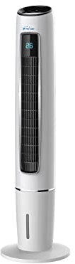 PUR LINE | Climatizador Evaporativo Forma Torre Ionizador, Ice Packs, Panel Digital, Mando a Distancia y Temporizador 7h – Silencioso, Compacto y Bajo Consumo Espacios Hasta 15m²
