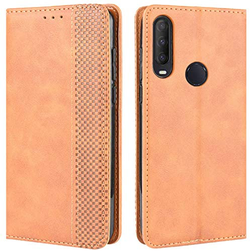 HualuBro Funda para Alcatel 3L 2020, Alcatel 1V 2020, Alcatel 1S 2020, funda de piel sintética retro a prueba de golpes, magnética, con tarjetero para Alcatel 3L 2020, color marrón