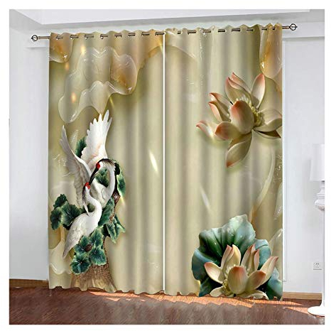 Daesar Verdunklungs Vorhang Kinderzimmer 2er Set 214x160CM, Schlafzimmer Vorhang Polyester Ösenvorhang Blickdicht Kran und Blume Vorhänge Lang für Fenster Wohnzimmer Modern Bunt