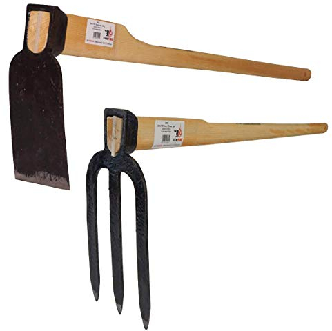 SHW-FIRE Reuthacke Gartenhacke Set und Karst 3 Zinken Spitz mit Stiel Holz 135 cm