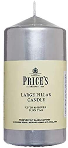 Price's Candles - 6 Metallic Pillar Candles - Silver - Smokeless Burn - Unscented - Slow Burning - Non-Drip - Multi-Purpose