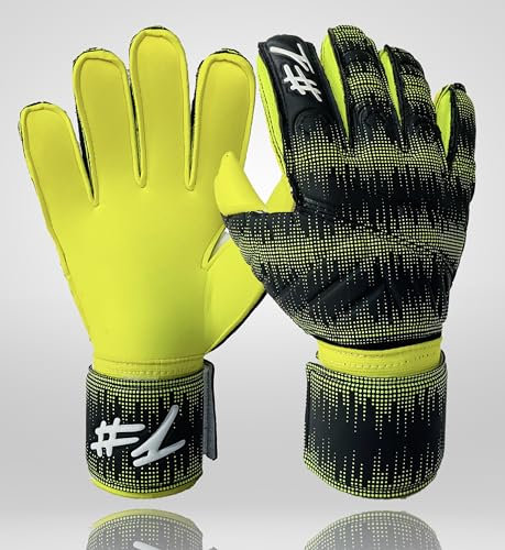 #1 HashtagOne Torwarthandschuhe mit FINGERSAVE - deutsche Markenqualität - Fussball Torwarthandschuhe Erwachsene + Kinder - alle Größen + Farben - Herren Torwarthandschuhe (Gelb-Schwarz, 7)