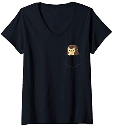 Damen Igel in der Tasche Niedliche Taschen Igel T-Shirt mit V-Ausschnitt