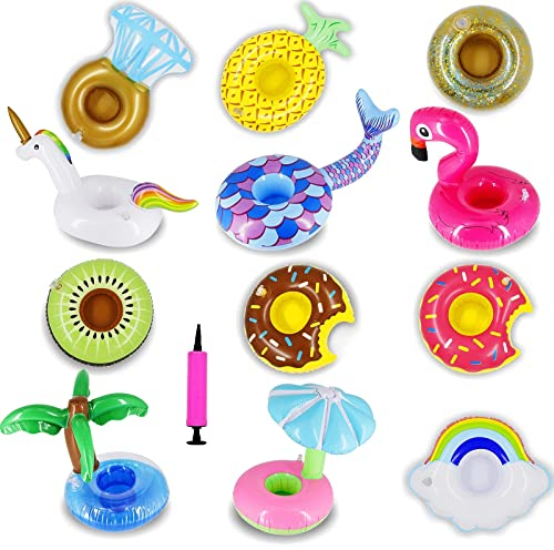 Zcaukya 12 Pack Inflatable Floating Drinking Holders, Drink Floats Inflatable Cup Coasters for Kids Toys and Pool Party