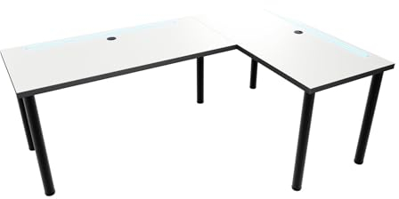 MÖBELSYSTEM Großer L-förmiger Schreibtisch Eck-Gamertisch, beidseitig montierbar, integrierte LED-Beleuchtung, Hergestellt in der EU, weiß