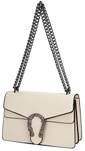 DEEPMEOW Leder Umhängetasche Kette Geldbörse für Frauen - Mode Crossbody Taschen Vintage Schlangendruck Unterarmtasche Satchel Handtasche, Zx-white, Medium