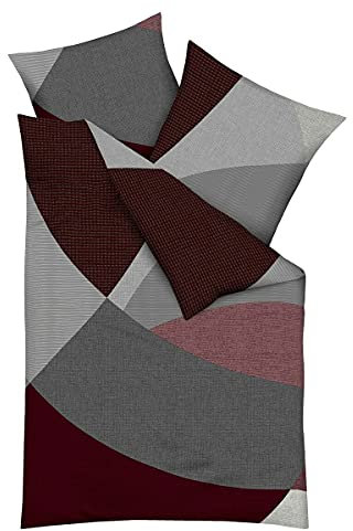 Traumschlaf Moderne Biber Bettwäsche Vista aus 100% Baumwolle mit Reißverschluss - perfekt für den Winter 155x200 cm + 80x80 cm, Rubin