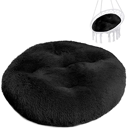 Hängesessel Kissen, Polster Bodenkissen für Schwenksessel, Auflage für Baumwoll Hängeschaukel, Papasansessel, Hängekorb, Hängestuhl, Durchmesser 90 cm Schwarzer Shaggy [114]