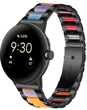 Gheper Resin Edelstahl Armband Kompatibel mit Google Pixel Watch 2 2023/Pixel Watch 2022 Smartwatch Schnelle Passform Metallarmband Ersatzarmband für Damen Herren