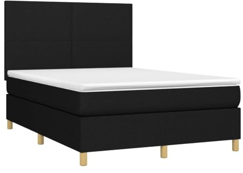 vidaXL Boxspringbett mit Matratze LED Polsterbett Bett Doppelbett Bettrahmen Bettgestell Lattenrost Hotelbett Schlafzimmerbett Schwarz 140x200cm Stoff