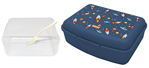 NERTHUS FIH 1228 Fiambrera Infantil Espacio, Caja de Almuerzo Ligera y Fácil de Limpiar con Divisor y Tenedor
