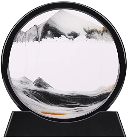 QLKUNLA Bewegliche Sandkunst, Bild, flüssige Bewegung, 3D-Tiefsee-Landschaft in Bewegung, Display, fließender Sandrahmen, entspannender Schreibtisch, Heimbüro, Kunstspielzeug (17.8 cm, schwarz)
