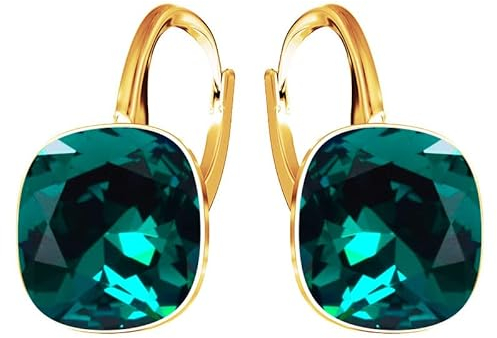 Ohrringe 925 Silber Österreichische Zirkonia - 24 karat Vergoltet Schmuck für Frauen und Mädchen - Hängeohrringe Ideal für Geschenke für Fraue (Emerald)