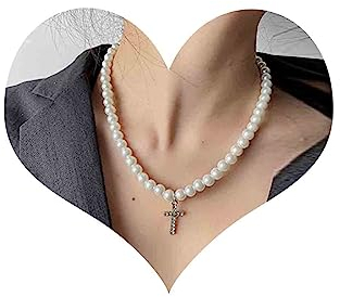Cimenexe Böhmische Perle Kreuz Choker Halskette Silber Kristall Kreuz Anhänger Halskette Gepflastert Cz Kruzifix Kette Halskette Perle Kreuz Kragen Halskette Schmuck Für Frauen Und Mädchen Geschenke