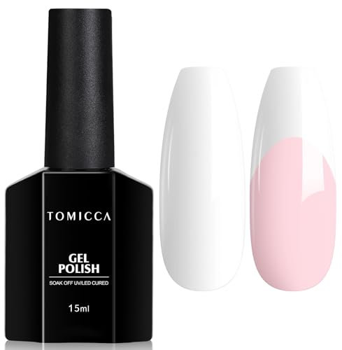 TOMICCA Vernis Semi Permanent Blanc Couleurs, 15ml Vernis Gel UV Semi Permanent Nail Art Gel Blanc Soak Off UV LED Vernis-Gel Manucure
