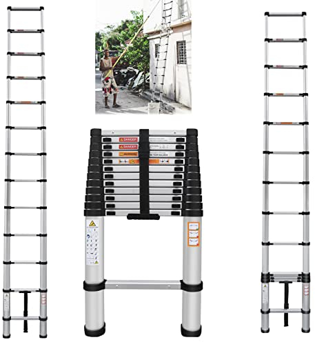 Teleskopleiter aus Aluminium, leicht, ausziehbar, rutschfest, Mehrzweckleiter, ausziehbare Dachbodenleiter, tragbar, zusammenklappbar, für Wohnmobile oder Arbeiten im Freien, max. 150 kg (5 m)