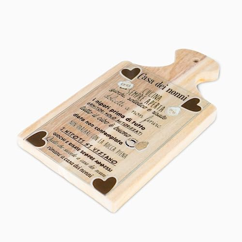 Regalo Nonni Tagliere e Sottopentola Utile in legno con stampa su vetro temperato la casa dei nonni Mis 16x29 cm Grande