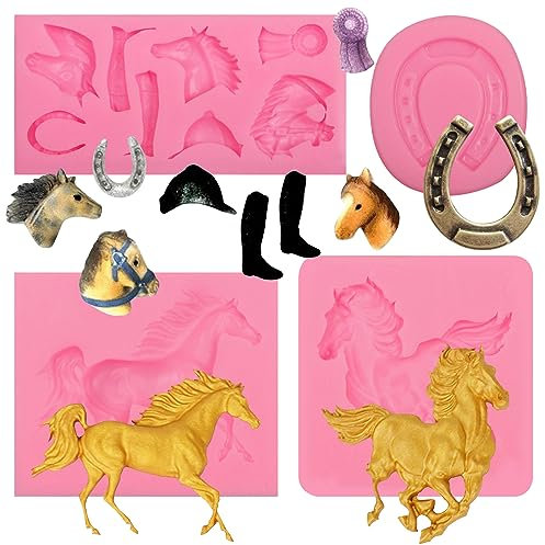 Horse Silicone Mold 4 Pcs,Horse Shoe Fondant Molds for Cowboy Boot Cowboy Chocolate Mold Cake Decoration Candy Sugar Cupcake Topper Cake Pop Popsicle Polymer Clay Crafts