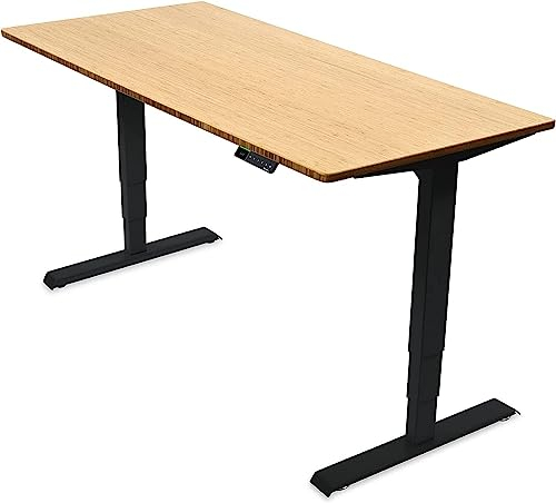 Ergotopia Desktopia Pro X Elektrisch höhenverstellbarer Schreibtisch, Ergonomischer Stehtisch für Büro oder Home Office (Bambus, Gestell Schwarz, 120 x 80 cm)