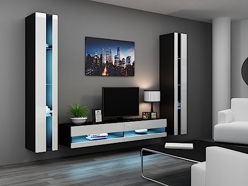 MEBLINE Wall Unit VIGO New 3C – Wohnwand Wohnzimmer – Wohnzimmer Möbel – Wohnwand Modern – Lowboard Wohnzimmer – Wohnzimmer Schrankwand – Wohnzimmer Möbel Modern