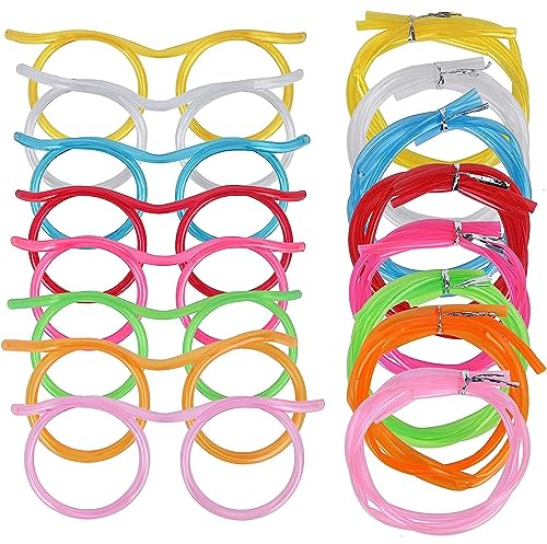 8 Stück Strohhalm Brillen Strohhalme Plastik Party Brillen Wiederverwendbar Strohhalm Trinkbrille Strohhlambrille, Flexibel in Ring für Kinderpartys und Veranstaltungen