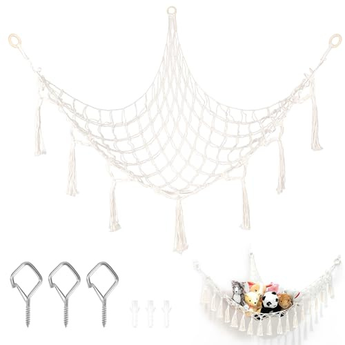 Stofftier Hängematte Kinderzimmer Kuscheltier Spielzeug Aufbewahrung Netz zur Aufbewahrung von Plüschtieren mit 3-Haken 150 * 110 * 110cm