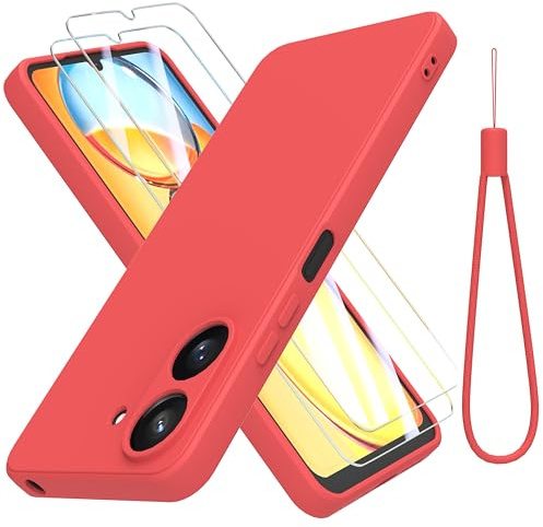 THIYUFUNS Coque pour Xiaomi Redmi 13C 4G (6.74) avec 2 Verre trempé,Silicone Liquide Intérieur Microfibre Etui de Protection Contre Les Chutes Antichoc pour Housse Xiaomi Redmi 13C 4G - Rouge