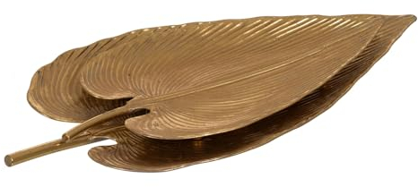 LOLAhome Set de 2 bandejas de Hoja en Relieve Doradas de Metal