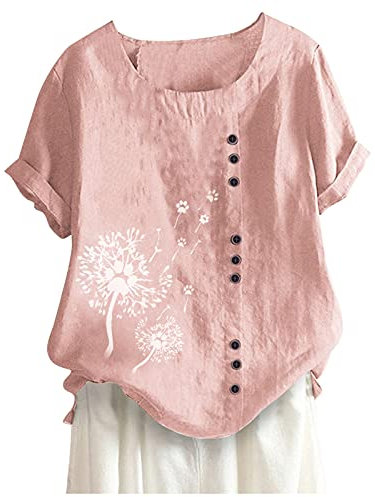 AMhomely Haut pour femme - Grande taille - Chemisier d'été à manches courtes pour femme - Grande taille - Imprimé floral - Chemisier chinois élégant à boutons - T-shirts décontractés pour bureau,