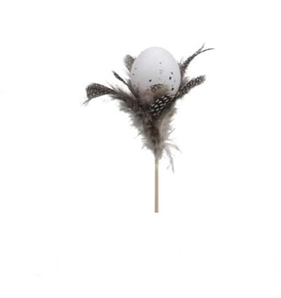 12 STK Dekostecker mit Osterei und Perlhuhnfedern 30cm lang Deko Picks Osterdeko Eier Ostereier am Stab o906 Federn Gesteckdeko Osterschmuck