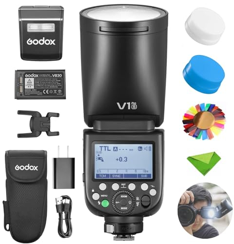 Godox V1 V1Pro S Flash for Sony Camera TTL Speedlight, 1/8000 HSS 500 Full Power Flashes, 1.3s Recycle Time, 2.4G Wireless with External Flash SU-1 for Sony Cameras(Godox V1-S Upgraded, V1Pro-S)